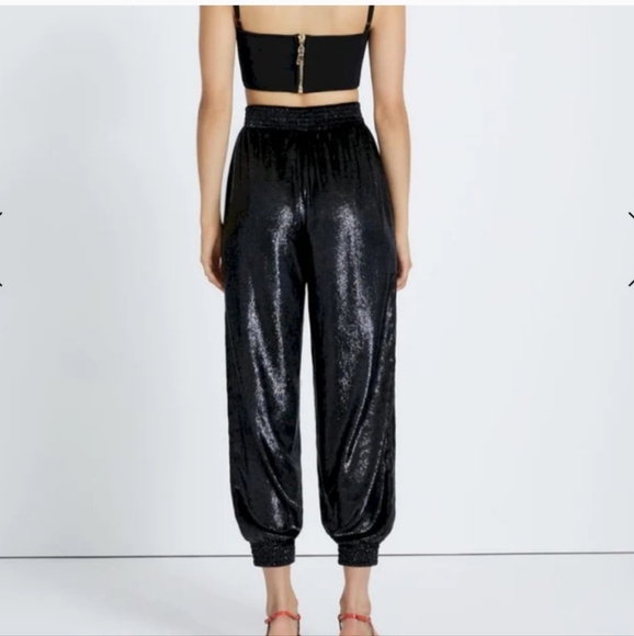 7 For All Mankind Luxe Jogger in Black Shine Size M  Festive Shiny Party Pant - Picture 2 of 14